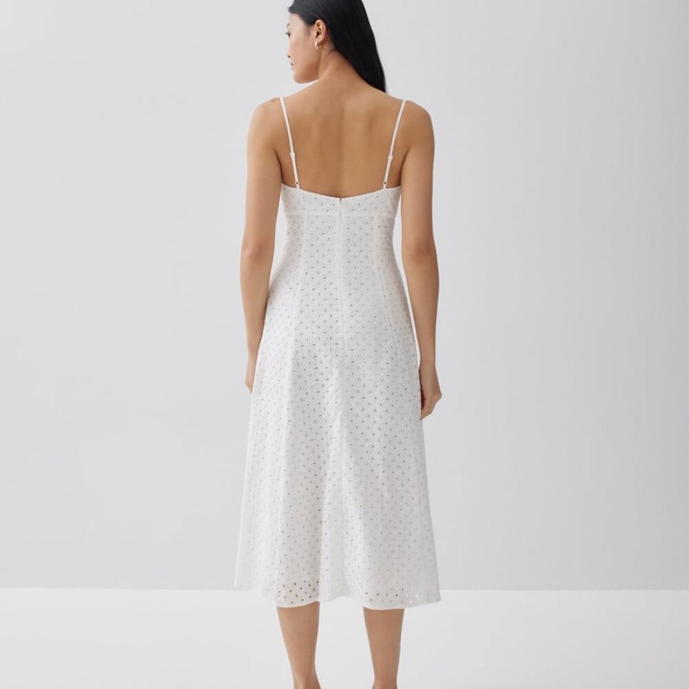 white midi A line spring dress with pockets S - Picture 2 of 5